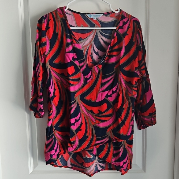 escapada Tops - Escapada Red and Pink Abstract Blouse